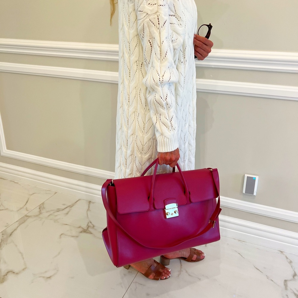 Furla Fuchsia Leather Tote Bag with Gold Hardware - Picture 14 of 16